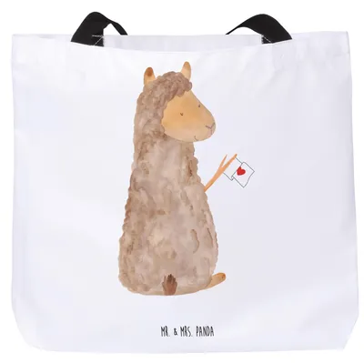 Produktbild von Mr. & Mrs. Panda Strandtasche Alpaka Fahne - Weiß - Geschenk, Lamas, Lama, Reisetasche, Stoffbeutel, Tasche, Alpakas, Liebe, Tote Bag, Büchertasche