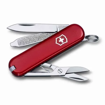 Produktbild von Victorinox Taschenmesser Classic 7 Funktionen 58mm, Slip joint knife, Multi-Tool-Messer, Cellidor, ABS Synthetik, Rot, Edelstahl, 7 Werkzeug