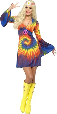 Produktbild von 60er 70er Jahre Batikkleid für Damen Damenkleid Hippie Kleid Batik Kostüm Damenkostüm Gr. 36 - 42, Größe:M