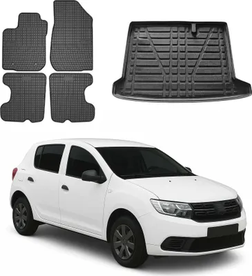 Produktbild von Fußmatten & Kofferraumwanne Set für Dacia Sandero 2012-2024 Gummi Schwarz 5x
