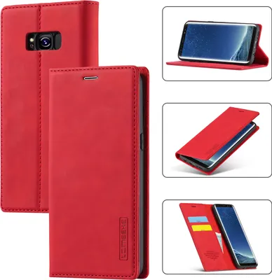 Image de Galaxy S8 Étui en cuir avec fonction support et porte-cartes, étui design pour Samsung Galaxy S8 rouge