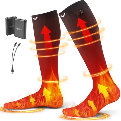 Produktbild von VEVOR Beheizte Socken Uni, 5000 mAh Akkubetrieben, Wiederaufladbare Heizsocken mit 4 Heizstufen, Fußwärmer für Angeln, Camping, Wandern, Skifahren, Arbeiten im Freien, Winter