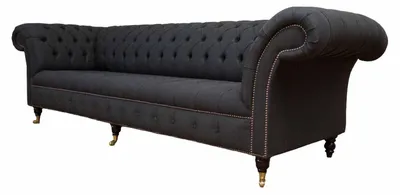 Produktbild von Chesterfield Sofa 4 Sitzer Schwarz Stoff Wohnzimmer Design Couch Polster