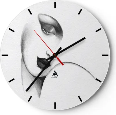 Produktbild von Wanduhr - Rund - Glasuhr - Porträt Frau Skizze - 40x40cm - Schleichendes Uhrwerk - Lautlos - zum Aufhängen bereit - Dekoration Modern - Wanddekoration aus Glas - C3AR40x40-4475