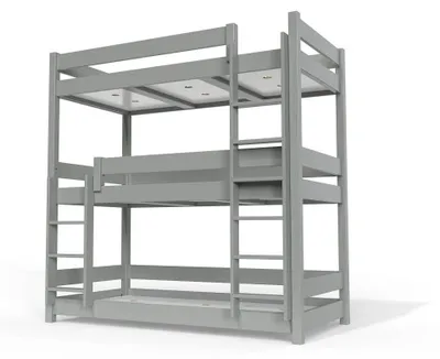 Image de Lit superposé 3 places 90x190 en bois massif ABC, Gris