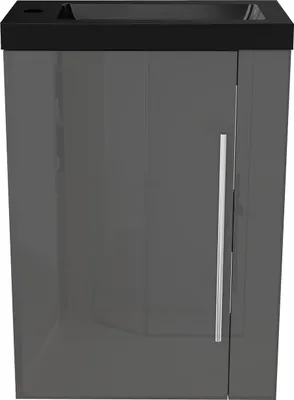 Produktbild von Badmöbel SILVIA 45 cm Schwarz Waschbecken mit Unterschrank Hochglanz Dunklegrau Badezimmerschrank Gäste WC mit Soft Close