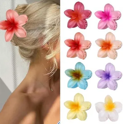 Produktbild von 8 Stück Blumen-Haarklammern 8cm mit 3D-Hawaii-Blumen, rutschfeste Haarclips für Damen