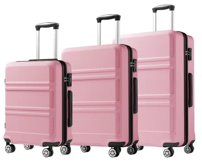 Zdjęcie produktu dla Zestaw walizek twardoskórzanych - 3 sztuki - obudowa z ABS - 51/61/71 cm - ciche, obrotowe kółka 360° - zamek szyfrowy TSA - kolor różowy 1