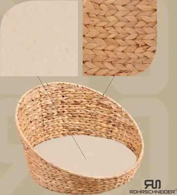 Produktbild von Rohrschneider ovales Katzenkörbchen aus geflochtener Wasserhyazinthe | Katzenbett mit herausnehmbarem Kissen | Katzenkissen waschbar | Katzenschlafplatz mit hohem Rand | Kuschelhöhle für Katzen