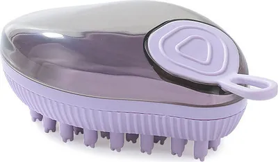 Obrázek produktu pro Silikonový kartáč na koupání psů, mycí kartáč pro psy s dávkovačem šamponu, silikonový kartáč na koupání domácích mazlíčků, masážní kartáč pro psí sprchu (fialový)