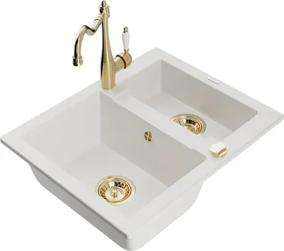 Produktbild von Mexen Carlos 1,5-Becken-Granitspüle mit Mischbatterie Carla, Weiß - 6518-20-670700-50