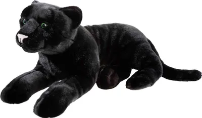 A plush toy panther lying down.