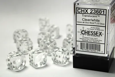 Produktbild von Chessex - Translucent - 12x D6 16mm - Clear/White