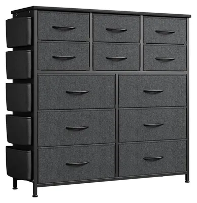 Immagine prodotto di Comò - Cassettiera con 12 cassetti rivestiti in tessuto - Struttura in metallo - Per camera da letto, corridoio e ingresso - Contenitore - Grigio