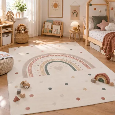 Produktbild von Kinder Teppich Happy Kids Rainbow Creme, Größe:80x150 cm