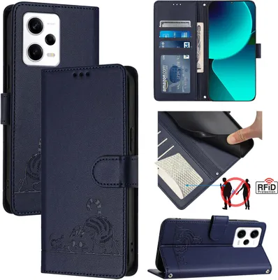Image de Etui en cuir pour Xiaomi Redmi Note 12 Pro+ 5G, étui à rabat avec fonction stand et portefeuille bleu