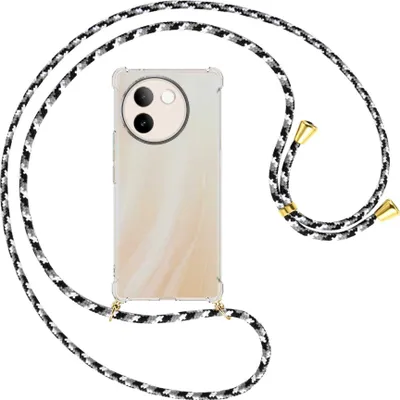 Produktbild von Handykette Backcover-Schutzhülle mit Band (Metall goldfarben) für vivo V30e 5G - schwarz/grau/weiß