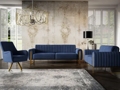 Produktbild von Sofaset Designersofas VALERIE 3-2-1 in Stoff Stoff Elisa Velvet Dunkelblau