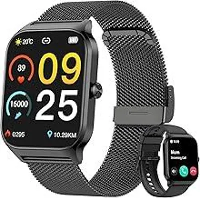Obrázek produktu pro KALINCO Smartwatch pro muže a ženy, tlakoměr s Bluetooth telefonováním, AI Fitness Tracker s měřením srdečního tepu, SpO2 stresu, více než 100 sportovních režimů, fitness hodinky, světové hodiny, analýza spánku, dárkové nápady pro iOS Android