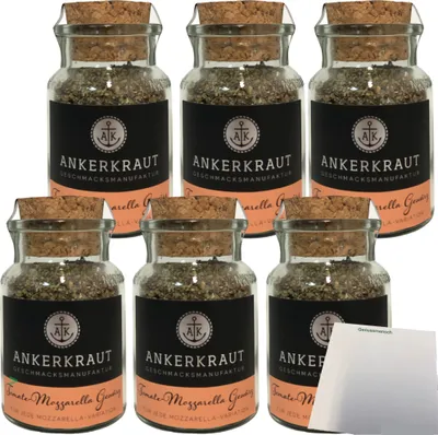 Produktbild von Ankerkraut Tomate-Mozzarella Gewürz im Korkenglas 6er Pack (6x55g Glas) + usy Block