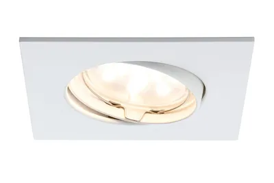 Image de Ensemble de spots encastrables Paulmann Premium, modèle Coin, verre transparent, forme carrée, orientables, LED, 3 x 6,8 W, 2700 K, 230 V, 51 mm, finition blanche mate/aluminium, zinc