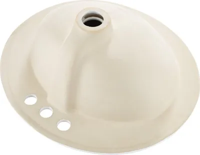 Image de Lavabo semi-encastré, lavabo ovale en céramique blanche de 485 x 425 mm avec trou de trop-plein et 3 trous pour robinetterie, lavabo moderne à encastrer pour salle de bains de petite taille