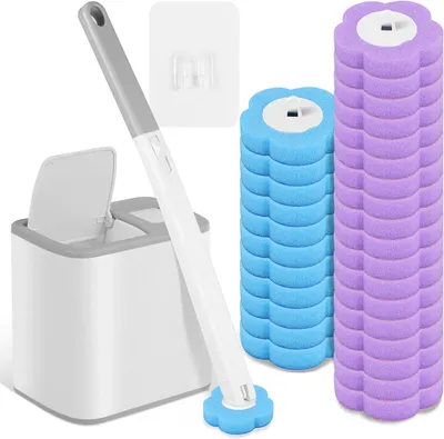 Produktbild von Einweg Toilettenbürstenset mit Halter, verlängerter Griff, 36 Stück Nachfüllungen, für Badezimmer