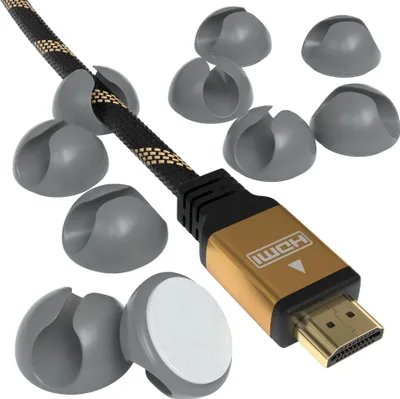 Produktbild von EAZY CASE 12x Kabelclips zur Kabelbefestigung, elastisch & selbstklebend, Kabel Befestigungsclips, Kabelhalter für Kabelmanagement, flexibel, Grau