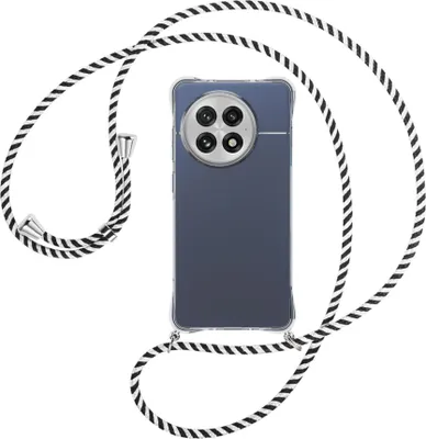 Produktbild von Handykette Backcover-Schutzhülle mit Band (Metall silberfarben) für OnePlus ACE5 5G - schwarz/weiß gestreift