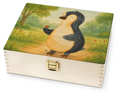 Produktbild von Mr. & Mrs. Panda Tee Box Pinguin Marienkäfer Design - Weiß - Geschenk, Teebeutel Behälter, Holz Teebox, Teekästchen, Kleine Wunder, für Paare, Liebe, Aufmerksam