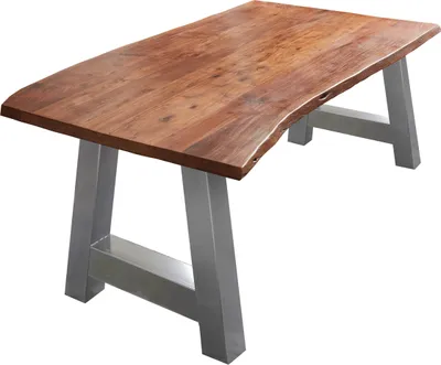 Produktbild von SAM® Esstisch Baumkante massiv Akazie nussbaum 140 x 80 A-Gestell silber ATHEN