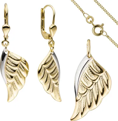 Produktbild von Schmuck-Set Flügel Engelsflügel aus 333 Gold Gelbgold bicolor mit Kette 42cm