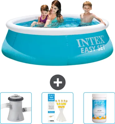 Produktbild von Intex runder aufblasbarer Easy Set-Pool – 183 x 51 cm – Blau – im Lieferumfang enthalten Filterpumpe für Schwimmbad - Teststreifen - Chlor