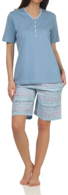 Produktbild von Normann Damen kurzarm Schlafanzug Shorty Pyjama im Ethnolook - auch in Übergrößen ; hellblau , 40
