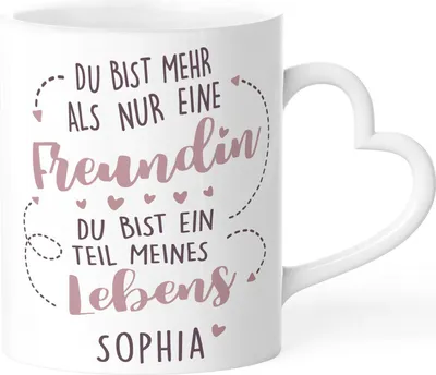 Produktbild von Tasse mit Herz-Henkel Geschenk beste Freundin mit Name personalisierbar Spruch Du bist mehr als nur eine Freundin SpecialMe® individualisierbar weiß Herz-Tasse