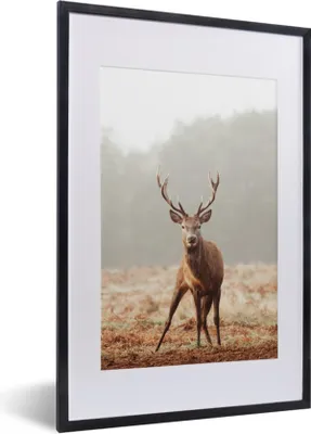 Produktbild von MuchoWow® MuchoWow® Gerahmtes Poster Hirsche - Wald - Nebel 40x60 cm - Poster mit zchwarzem Bilderrahmen - Poster in Rahmen