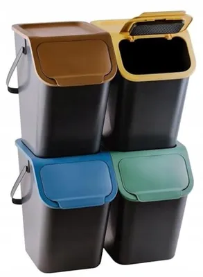 Produktbild von PromoHome® Abfalltrennungsset Küche 4x25L - Mülleimer mit Deckel und Klicksystem zur Abfalltrennung - Kunststoff