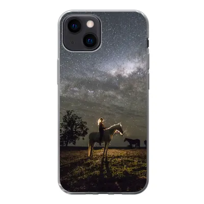 Produktbild von MuchoWow® Handyhülle Schutzhülle Hülle für iPhone 13 mini Pferd - Frau - Sternenhimmel Silikon Softcase Handy Hülle - Softcase