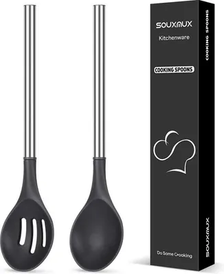 Produktbild von Silikon-Kochlöffel-Set, 2-teilig, hitzebeständig, BPA-frei, Edelstahl