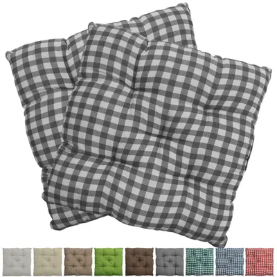 Produktbild von Stuhlkissen Genua 38x38 cm 2er Pack Sitzkissen mit Steppung, Farbe:Karo-Grau