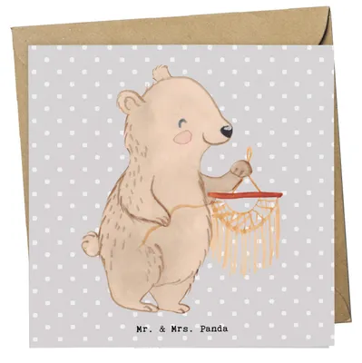 Produktbild von Mr. & Mrs. Panda Klappkarte Bär Makramee - Grau Pastell - Geschenk, Basteln mit, Grußkarte, Glückwunschkarte, anlasskarte, doppelkarte, faltkarte