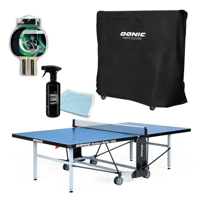 Produktbild von DONIC Outdoor+Indoor Tischtennisplatte Roller 1000, inkl. Abdeckhülle, 2 Tischtennisschläger, 1 Tischreiniger m. Tuch, TT-Netz, Ball, -Schlägerhalter