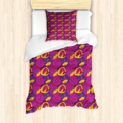 Produktbild von ABAKUHAUS Blumen Bettbezug Set für Einzelbetten, Comic Fröhlich Blumen, Milbensicher Allergiker geeignet mit Kissenbezug, 135 cm x 200 cm - 80 x 80 cm, Mehrfarbig