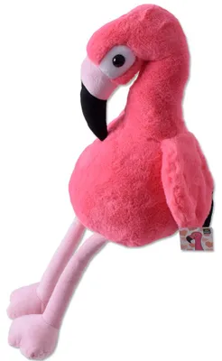 Produktbild von TE-Trend Plüschtier Plüsch Stofftier Flamingo Kuscheltier Deko Vogel Schlenkertier 30cm hoch Pink Schwarz