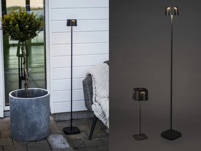 Produktbild von SET Kleine Akku Stehlampe 120cm & Tischleuchte 36cm für Outdoor kabellos Schwarz
