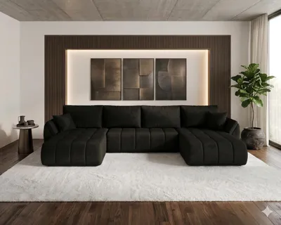 Image de Canapé d’angle SYDNEY PREMIUM U gris clair velours Monolith 84 - fonction couchage, coffre de rangement pour la literie