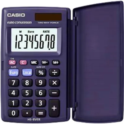 Produktbild von Casio HS-8VER Standard-Taschenrechner - 8 Stellen - LCD - Akku/Solar Angetrieben - 7,5 mm Höhe x 127 mm Breite x 104 mm Länge