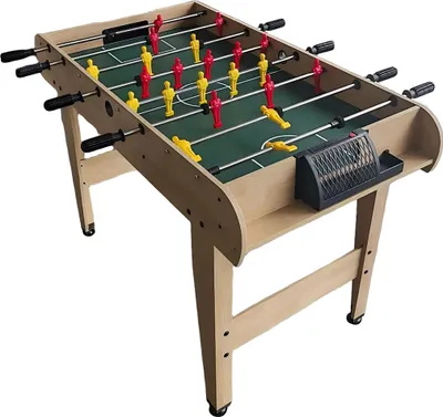 Obrázok produktu pre Stôl na stolný futbal Relaxdays, VxŠxH: 78 x 122 x 61 cm, stolný futbal pre deti a dospelých, 3 lopty, drevený vzhľad, prírodná/zelená