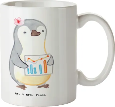 Produktbild von Mr. & Mrs. Panda Becher Wirtschaftsanalytikerin Herz - Weiß - Geschenk, Kaffeebecher, Kaffeetasse, Tasse, Teetasse, keramik