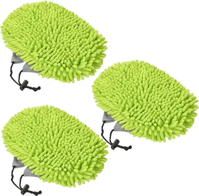 Produktbild von 3 Stück grüne Chenille-Mikrofaser-Waschaufsätze mit Gummizug für das Auto | Kratzfreie Mikrofasertücher, 240 x 180 mm, 99 g leicht, für Auto und Wohnmobil